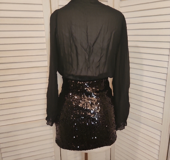 Marciano Black Sheer Dress with Sequin Skirt Size M - Picture 5 of 6